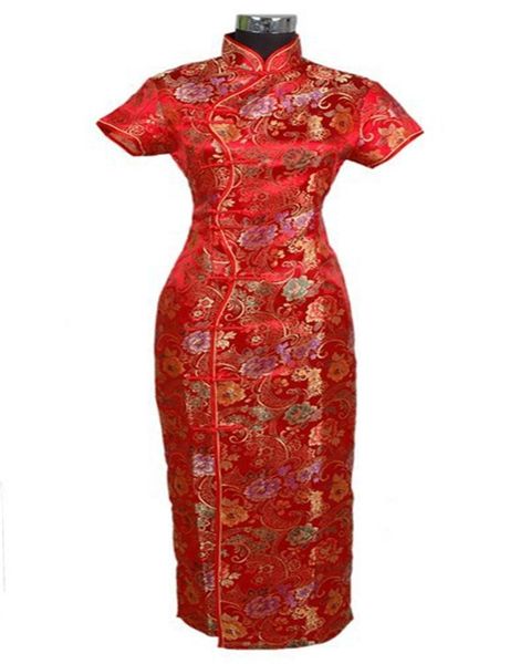 

fashion red chinese women's satin cheong-sam long qipao dress flower s  l xl xxl xxxl c0001 ethnic clothing