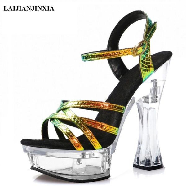 

sandals models stage show party dress 14 cm super high heeled shoes crystal spool heels narrow band fetish women's sandal, Black