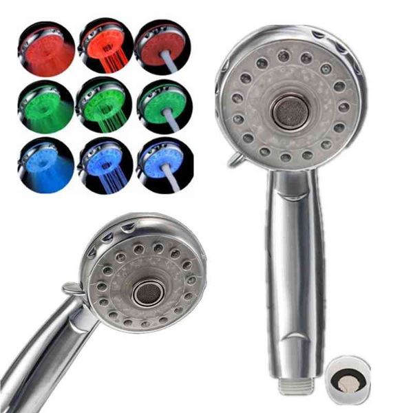 Soffione doccia da bagno regolabile Sensore di temperatura LED RGB Sprinkler da bagno Soffione doccia da bagno Soffione doccia a pioggia Anione H1209