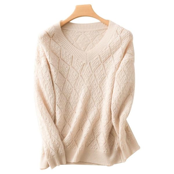 

spring and autumn cashmere-v-neck woolen sweater loose diamond all-match knitted bottoming shirt women's sweaters, White;black