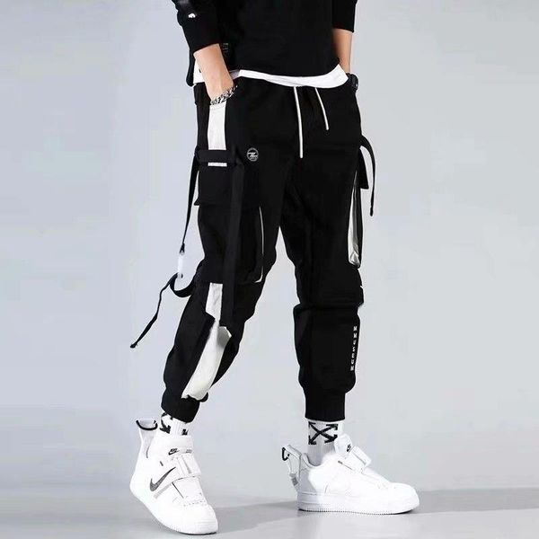 

men's pants shzq men cargo streetwear harajuku fashion clothing jogger japanese korean stylish running male trousers hip hop sweatpant, Black