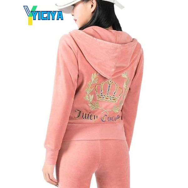 

women's two piece pants yiciya spring and autumn velvet sports suit slim loose leg yoga fashion leisure cardigan set,tracksuit women, White