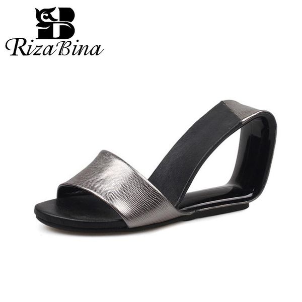 

sandals rizabina women real leather wedges summer shoes woman fashion slippers for 2021 home lady street footwear size 34-39, Black