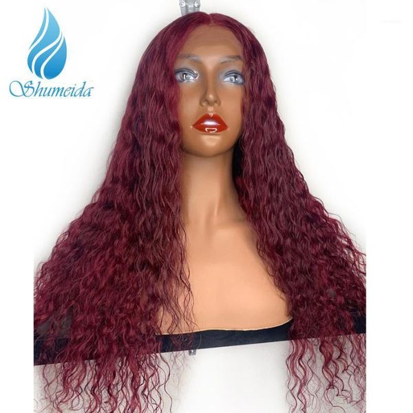 

13*6 curly lace front wig with baby hair pure 99j# color glueless human wigs pre plucked brazilian remy1, Black;brown
