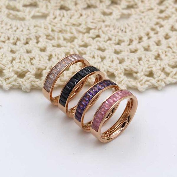 

wedding rings fashion korean semi-crystal ring stainless steel rose gold engagement jewelry wholesale, Slivery;golden