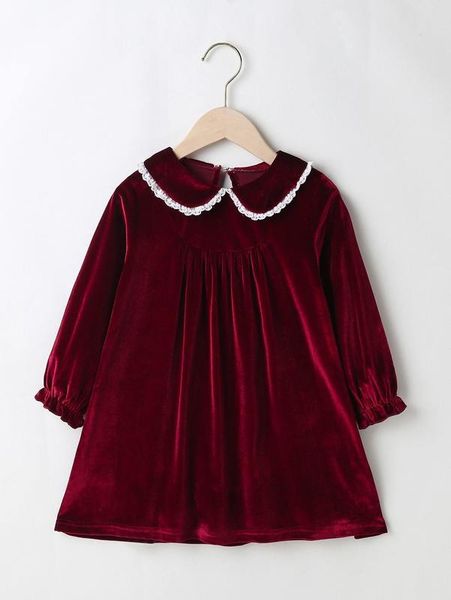 

toddler girls peter pan collar velvet smock dress she, Red;yellow