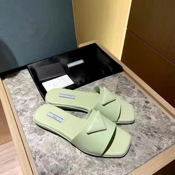 

2021 new p family triangle french flat sandal women's shoes square head open toe everyday versatile patent leather single zly zly, Black