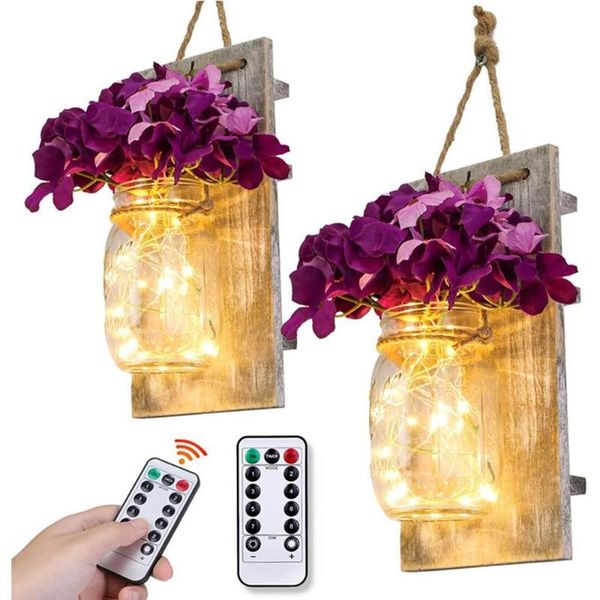 

ins rustic mason jar wall sconces with led fairy lights flowers for country home wedding cafe bar bedroom decoration wood lamp