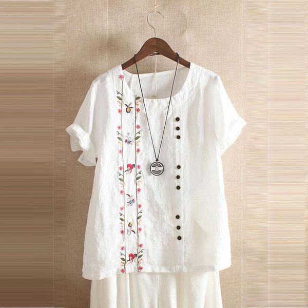 

women's t-shirt ropa mujer lavender flowers printed cotton and linen loose casual aesthetic camisetas de t shirt, White