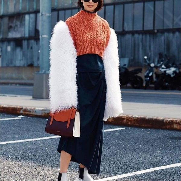 

women's fur & faux real ladies women short sweater natural cardigan, Black