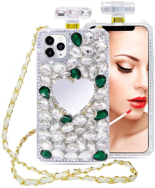 Luxus Schleife Bling Diamnd Parfüm Flasche Hüllen für Samsung Note 20 S21 Ultra S20 Note10 Note9 S10 Plus Bunte Strass Herz Spiegel Handyhülle