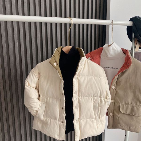 

children's down coat 2021 winter new boys and girls wear double-sided baby short jacket fashion warm high-quality, Blue;gray