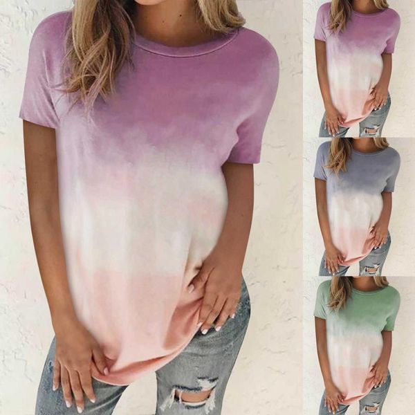 

women's t-shirt summer casual women tie-dye print t shirt ladies o-neck short sleeve tee tshirt female clothing, White