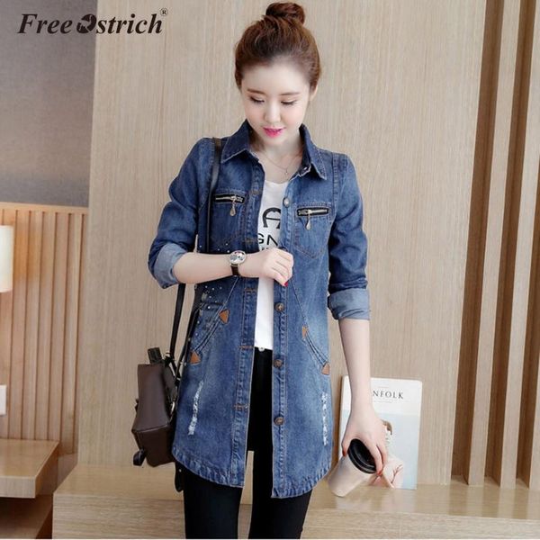 

women's jackets ostrich denim jacket women autumn coat outerwear turn-down collar coats windbreaker basic female jeans n30, Black;brown