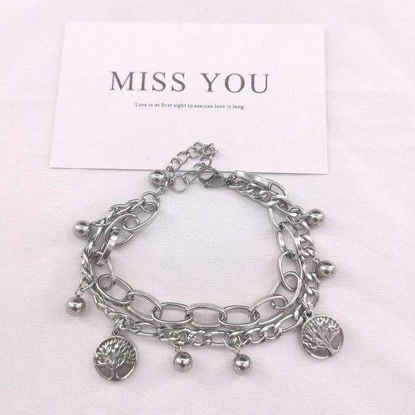

peace number bracelet stainless steel soil cool girl punk double tree hollow round bead chain couple anime link,, Black