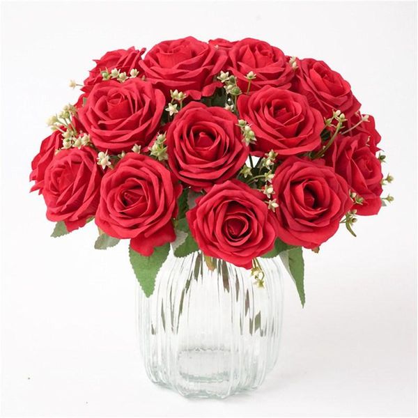 

decorative flowers & wreaths 1 bouquet 9 heads rose artificial silk fake flower flores for diy home garden wedding decoration luxury decor