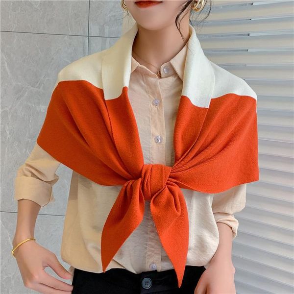 

bow ties large winter knitted false collar shawl women triangle scarf ponchos cape femme casual fake neck wraps, Black;gray