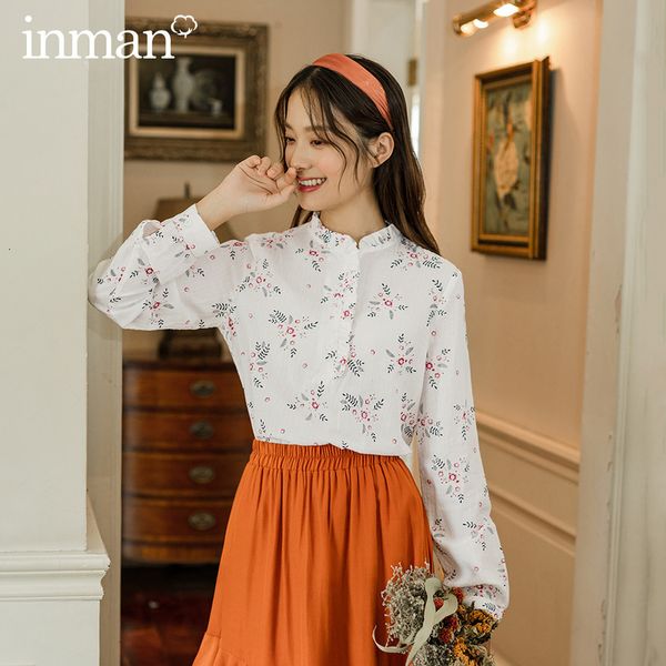 

blouses spring autumn lace stand collar broken two-color long sleeve shirt countryside style literary blouse gra7, White