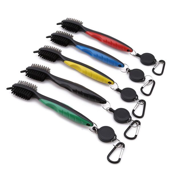 

golf training aids club cleaning brush double-side with keychain for retractable zip-line tool
