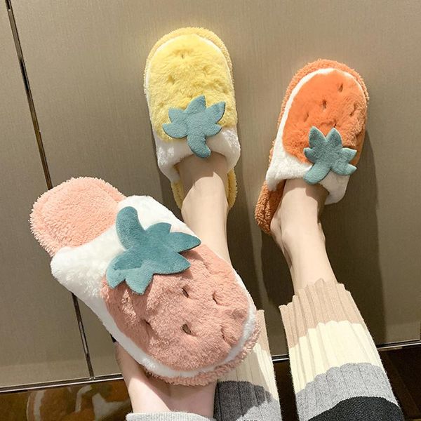 

lovely cartoons fruit fuzzy winter warm slippers memory foam cozy non-slip breathableÂ fleece liningÂ cotton soft plush, Black
