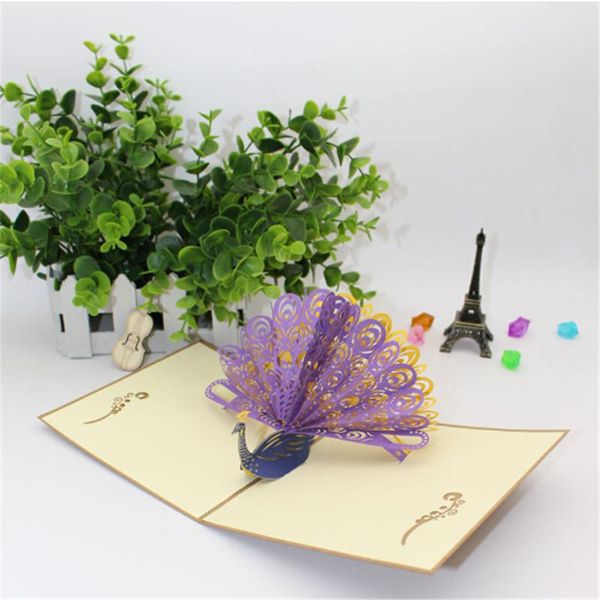 

greeting cards 3d postcards vintage paper popup laser cut peacock customize invitations