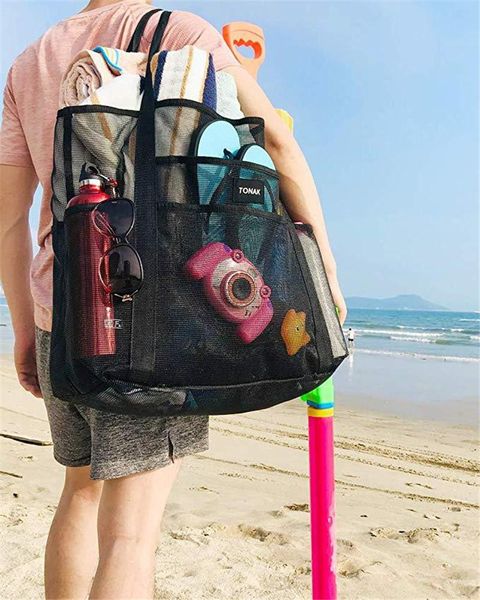 

storage bags large capacity summer beach bag 8 pocket swimsuit mesh wash handbag lunch food for family travel