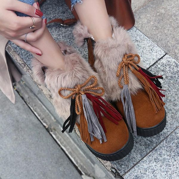 

boots 2021 european and american snow women's thickened warm cotton fashion tassel trend, Black