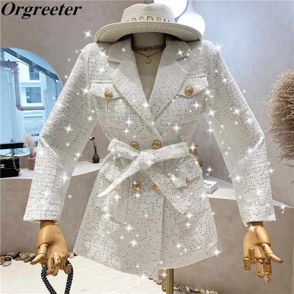 

women's suits & blazers winter clothes women coats small fragrant wind white sequined blazer jacket outwear vintage woolen, White;black