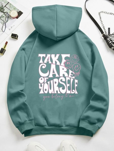 

slogan & cartoon face print drawstring thermal lined hoodie q1zf#, White;black