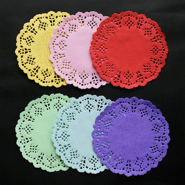 

100pcs 3.5" colorful round lace paper doilies cake mat vintage placemat wedding birthday party table decoration disposable dinnerwar di