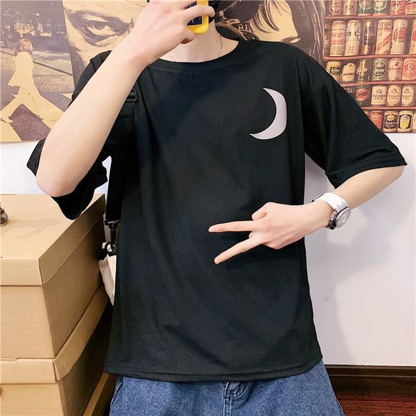 

brand fashion men's t-shirts short sve t-shirt loose half round ne personalized, White;black