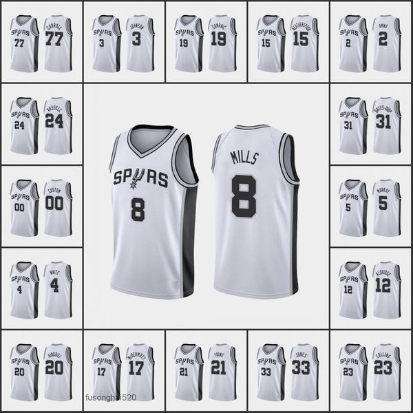 

printed custom san antoniospursmen jderrick white keita bates-diop patty mills tre jones dejounte murray custom white association jersey, Black
