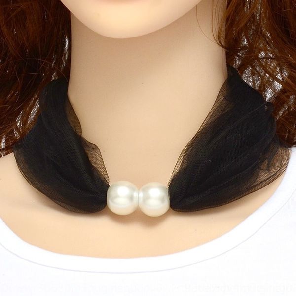 

LZX 2020 springpearl button small cravat silk versatile pearl button silk scarves and scarves scarf ties small scarf korean version versati, Black;gray