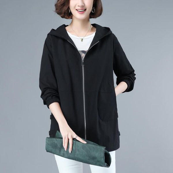 

women's jackets 2021 jacket long sleeve basic coats hooded windbreaker famale loose fashion large size outwear plus, Black;brown
