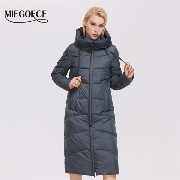 

miegofce winter women long workplace temperament coat slim hooded parkas zipper jacket outwear d21893 210923, Black
