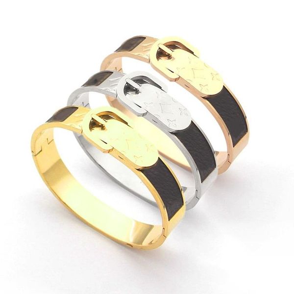 

bangle belt buckle printed flower grain ladies stainless steel jewelry, Black