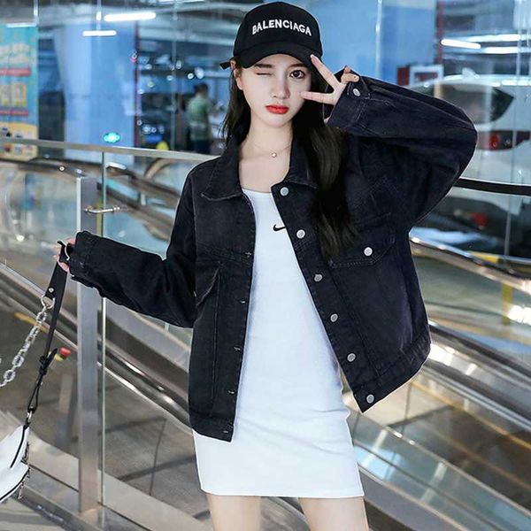 

spring and autumn korean loose printed denim jacket women's jackets, Black;brown