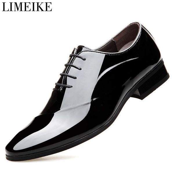 

dress shoes limeike mens patent leather oxford for men wedding formal, Black