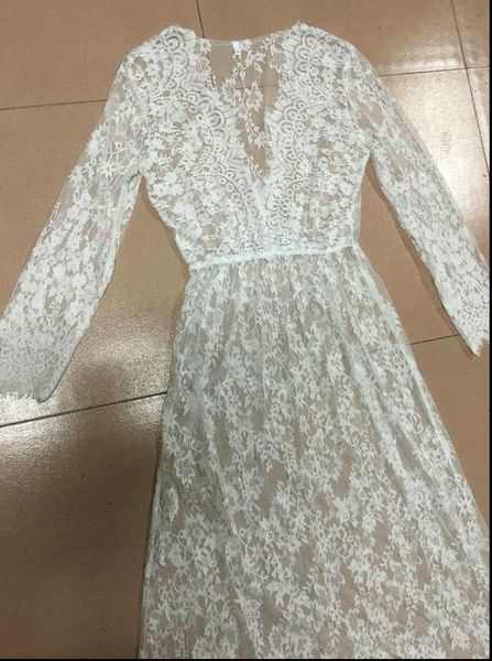 

dress women womens summer dresses deep v neck white long sleeved see through lace vintage plus size vestidos blk0894, Black;gray