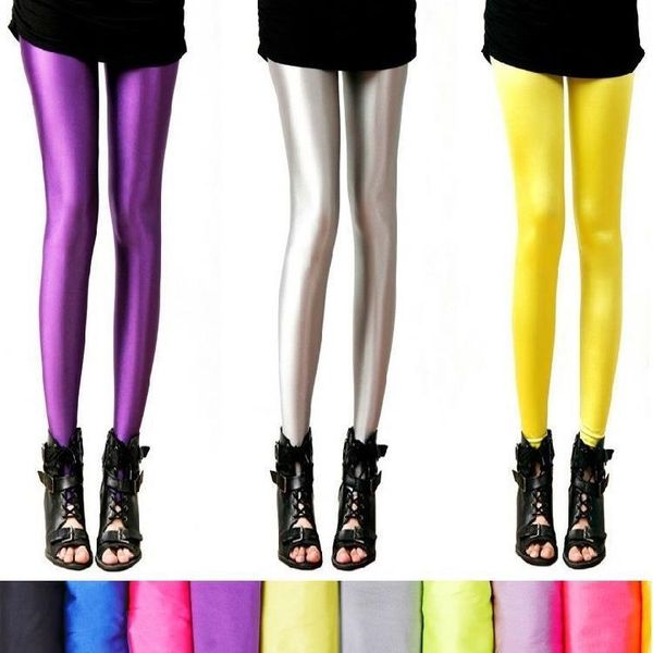 

women's leggings colorful fashion women shiny fluorescent pants selling spandex elasticity casual trousers shinny, Black