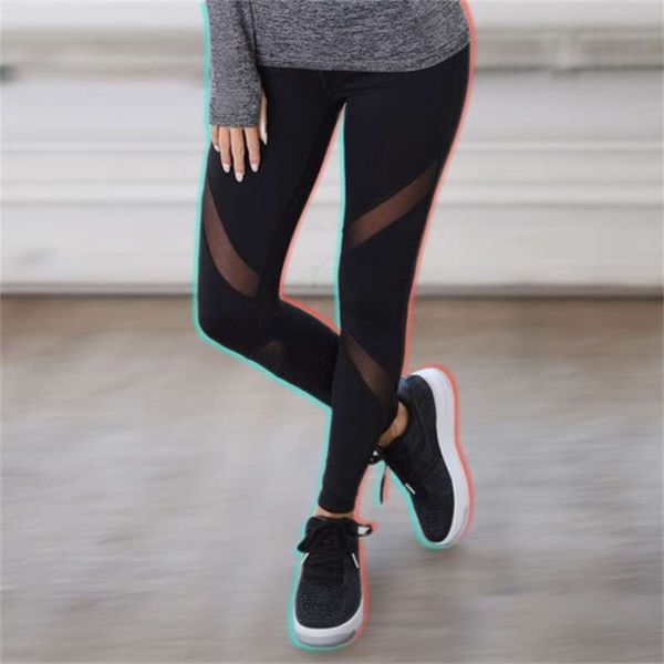 

chrleisure women leggings gothic insert mesh design trousers capris pants black sportswear woman fitness tick tock booty 210928