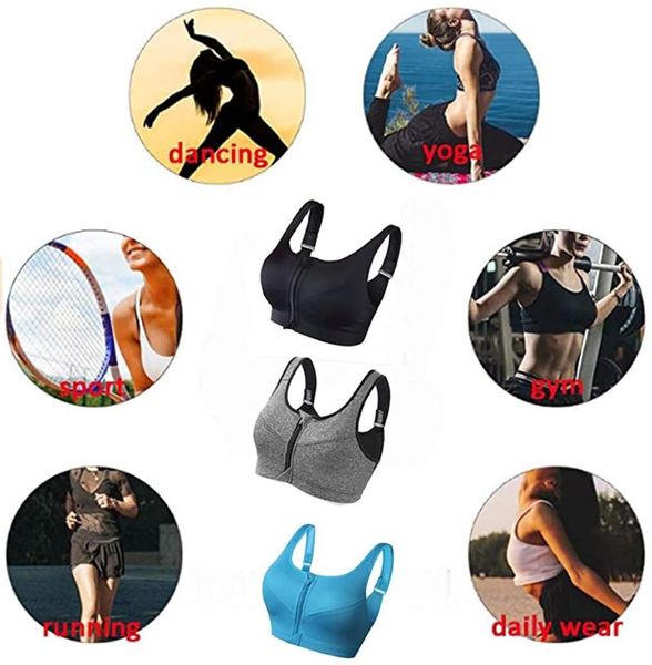 

bras women sports bra crop fitness sportswear female zipper underwear running shockproof push up 5xl plus size, Red;black