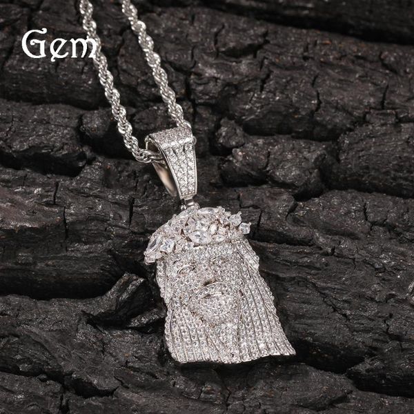 

bangle hip hop diamond jesus head pendant christ men's necklace, Black