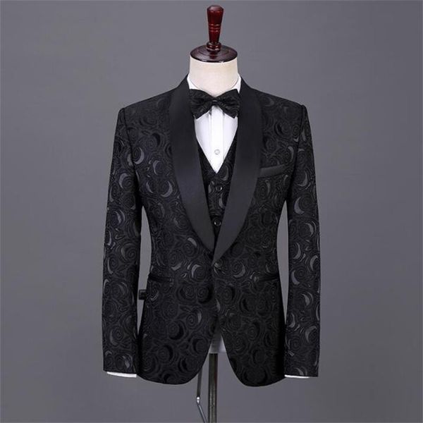 

men's suits & blazers suit mens groom wedding dress dark pattern costume traje de novio para boda terno masculino slim garnitury black, White;black