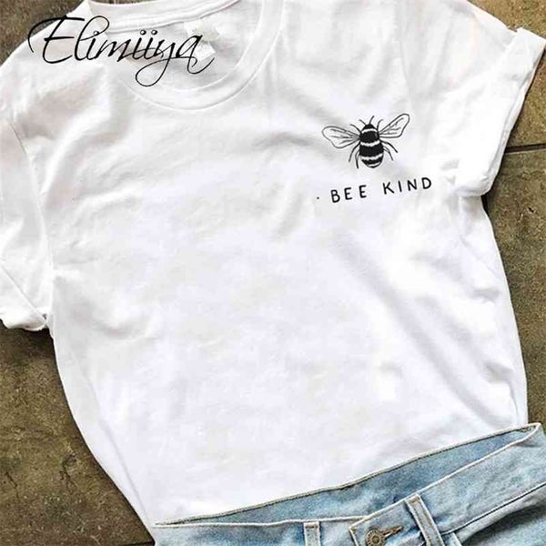 Elimiiya T-shirt da donna Bee Kind Stampa T-shirt allentata oversize Maglietta grafica in cotone superiore Magliette Top T-shirt da donna Donna 210324