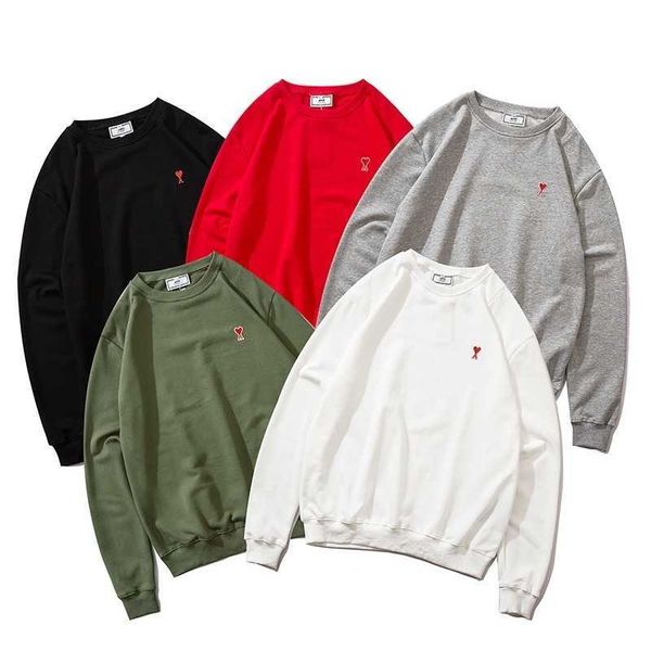 

2021fashion classic ami round collar male couples embroidery leisure sweatshirt men and women with the same style, Black
