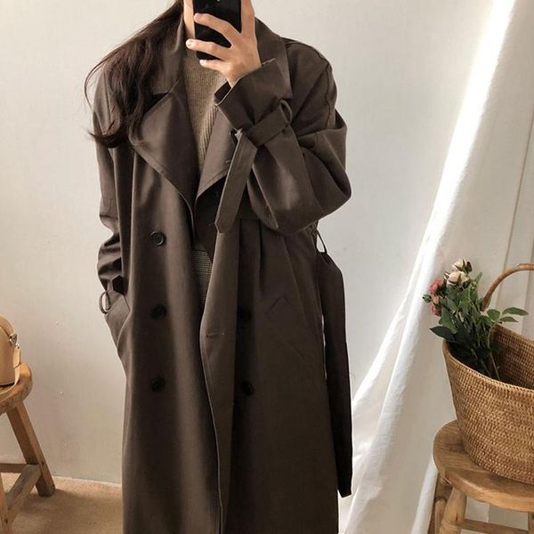 

women's trench coats korean style loose coat outerwear g134, Tan;black