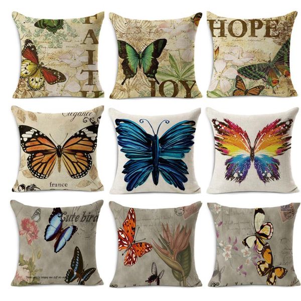 

pillow 45x45cm euro classical style retro butterfly print linen decorative throw decoration vintage pillowcase