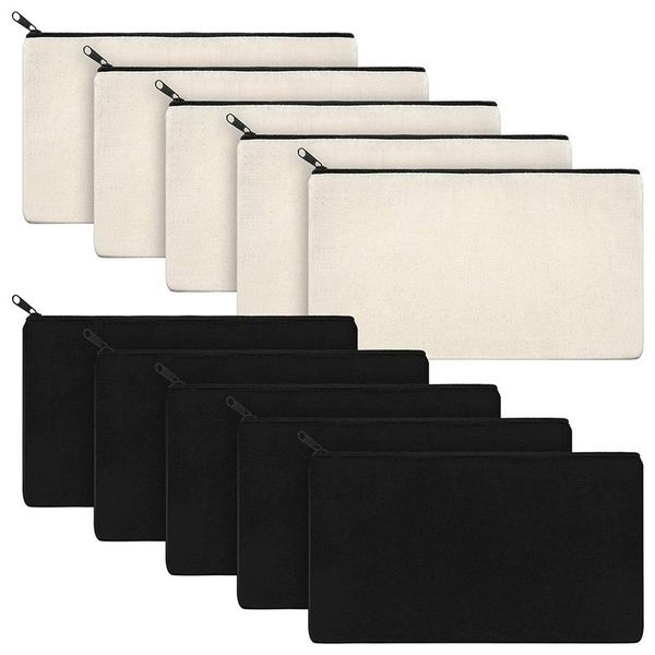 

10pcs canvas makeup bags zipper pouch pencil case blank diy craft for travel school