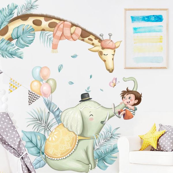 

wall stickers cute giraffe elephant boy for kids room baby decoration home decor decorative pvc murals decals